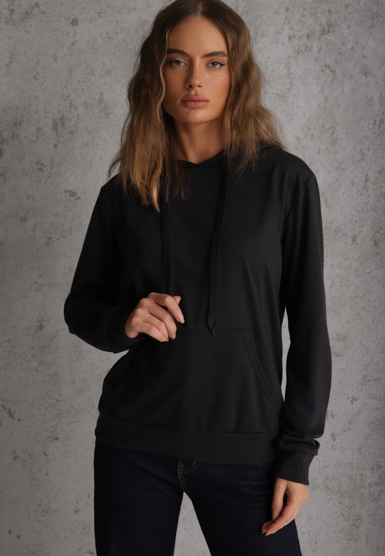 Granatowa Kangurka Bluza z Kapturem i Ściągaczem Saveria