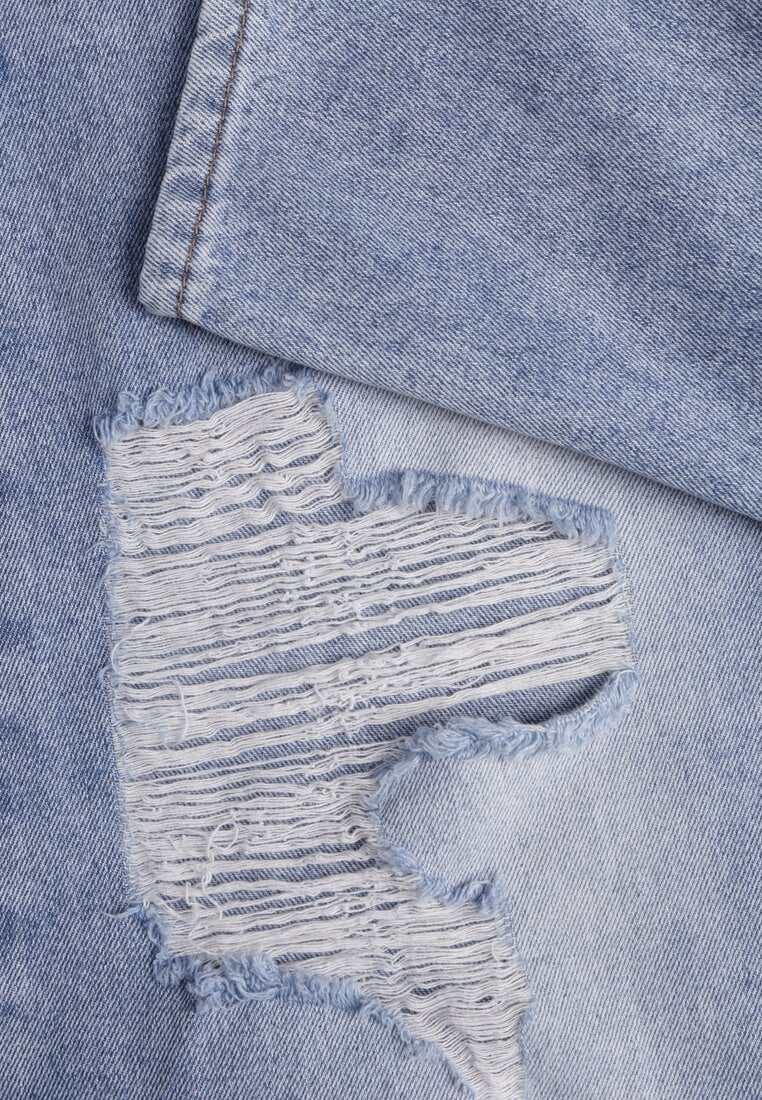 Niebieskie Bawełniane Jeansy Ballloon z Wiskozą High Waist Ozdobione Dziurami Lamma