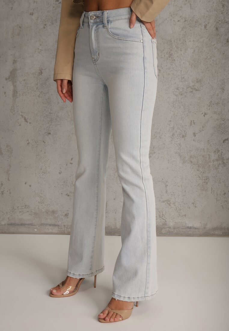 Niebieskie Jeansy Dzwony z Bawełną High Waist Basaia