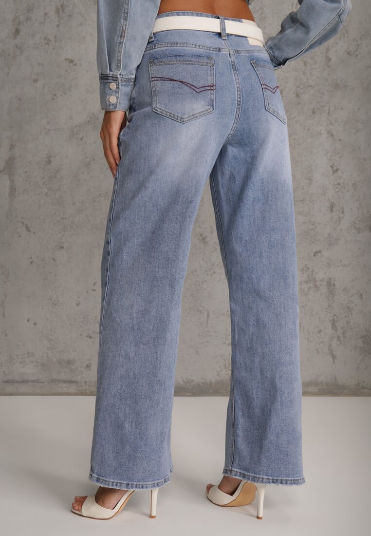 Niebieskie Jeansy High Waist Szerokie Astista