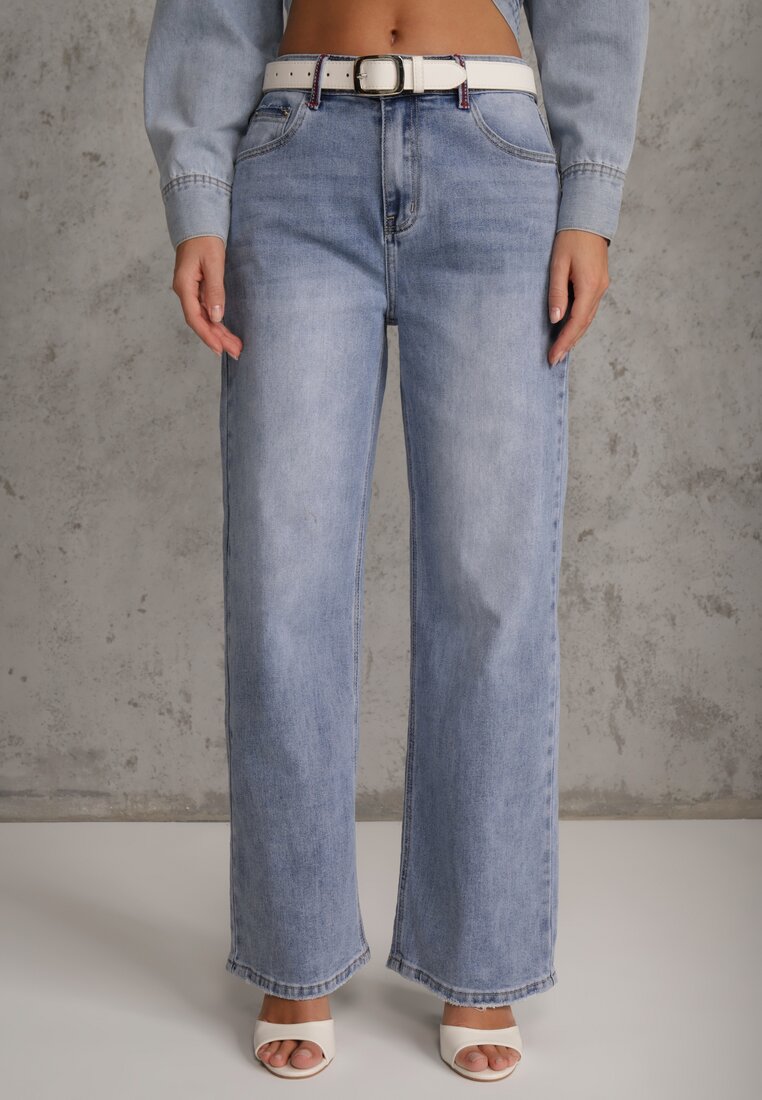 Niebieskie Jeansy High Waist Szerokie Astista