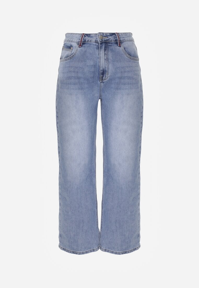 Niebieskie Jeansy High Waist Szerokie Astista