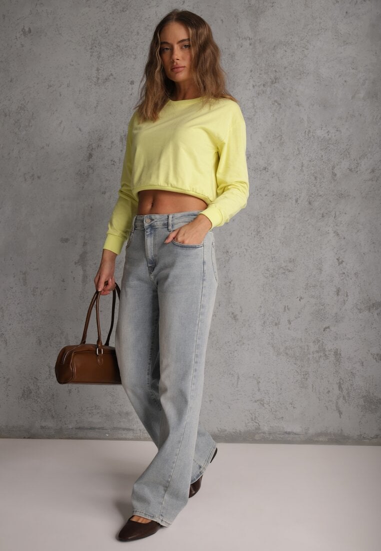 Jasnozielona Bluza z Bawełną ze Ściągaczami przy Rękawach i w Pasie Alberia