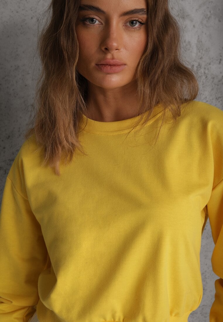 Żółta Bluza z Bawełną ze Ściągaczami przy Rękawach i w Pasie Alberia
