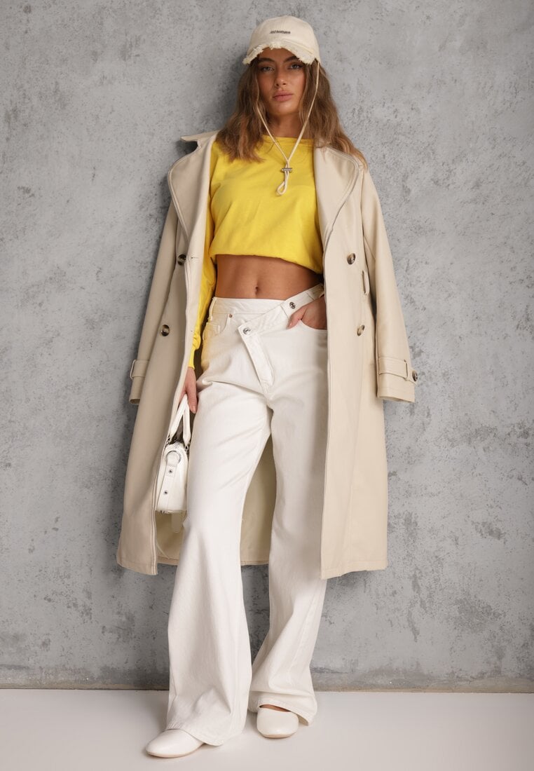 Żółta Bluza z Bawełną ze Ściągaczami przy Rękawach i w Pasie Alberia