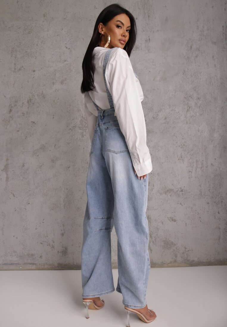 Niebieskie Jeansy Ogrodniczki z Nogawką Balloon z Bawełną Vimalliene