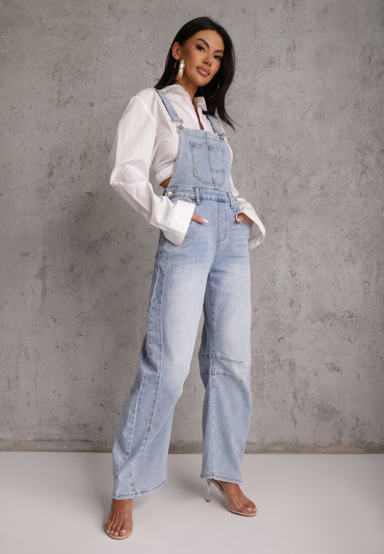 Niebieskie Jeansy Ogrodniczki z Nogawką Balloon z Bawełną Vimalliene