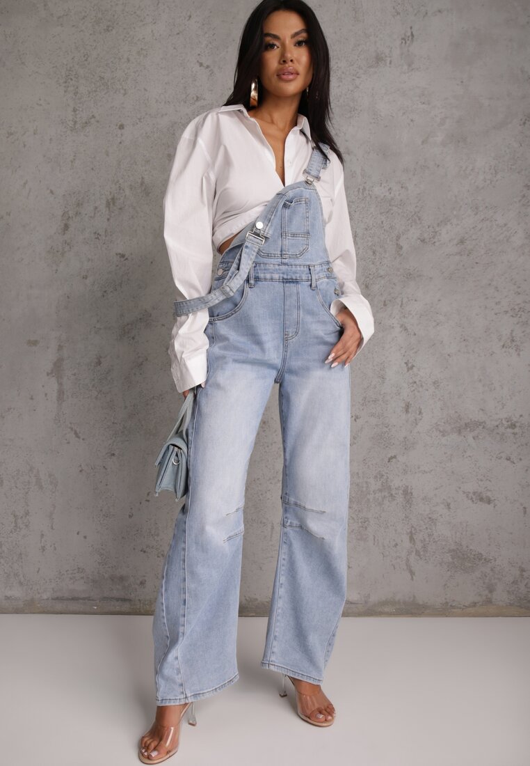 Niebieskie Jeansy Ogrodniczki z Nogawką Balloon z Bawełną Vimalliene