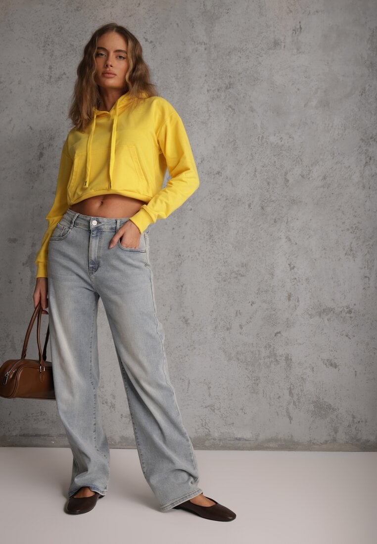 Żółta Bluza z Kapturem i Bawełną Ozdobiona Ściągaczami Evianae