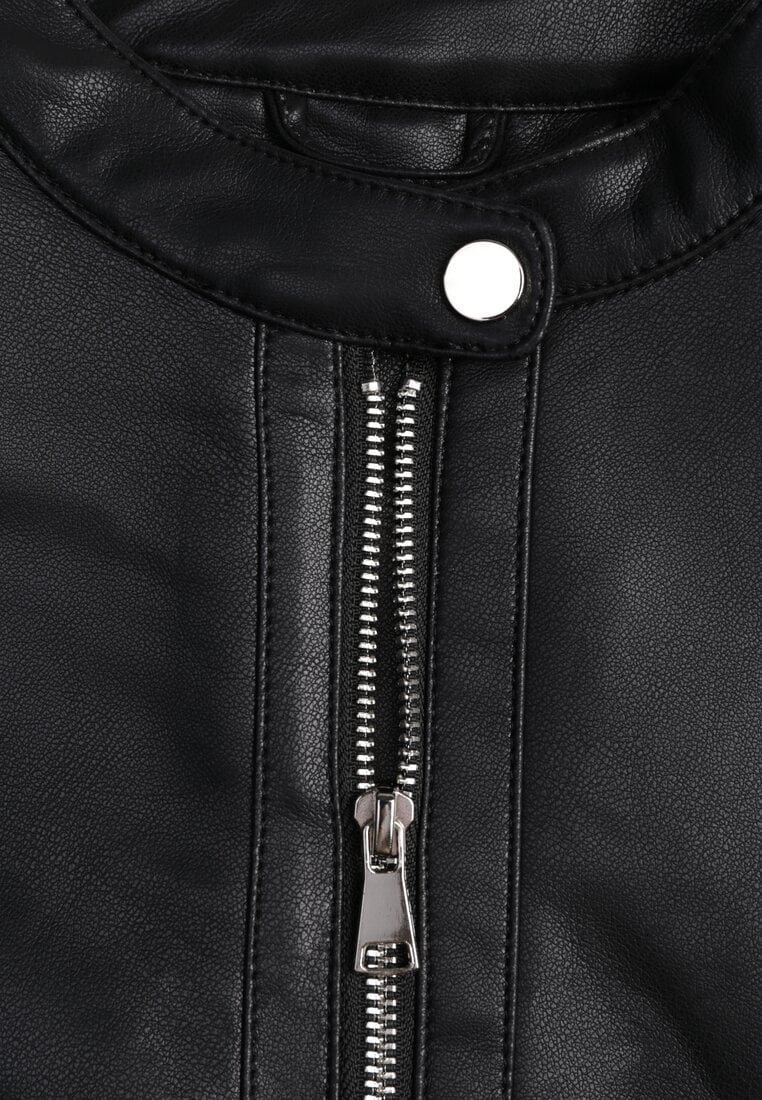 Czarna Taliowana Kurtka Ramoneska z Suwakami przy Mankietach Vivalea