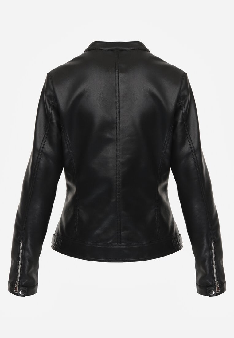 Czarna Taliowana Kurtka Ramoneska z Suwakami przy Mankietach Vivalea