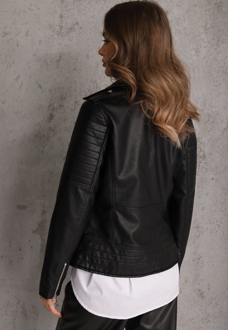 Czarna Motocyklowa Kurtka o Fasonie Ramoneski Chivi