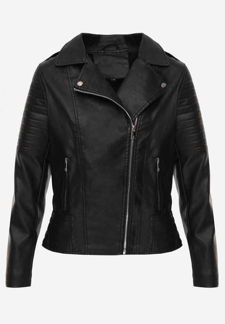 Czarna Motocyklowa Kurtka o Fasonie Ramoneski Chivi