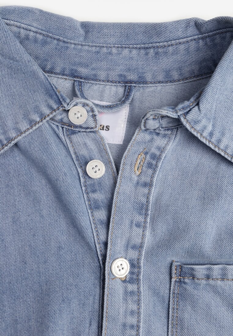 Niebieska Jeansowa Koszula z Bawełną z Przeszyciami Nekki