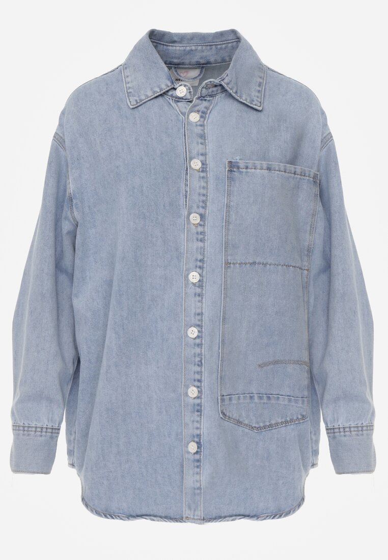 Niebieska Jeansowa Koszula z Bawełną z Przeszyciami Nekki