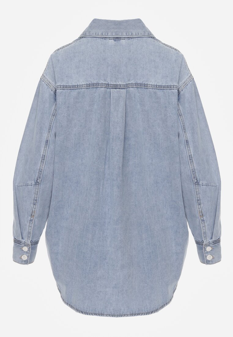 Niebieska Jeansowa Koszula z Bawełną z Przeszyciami Nekki