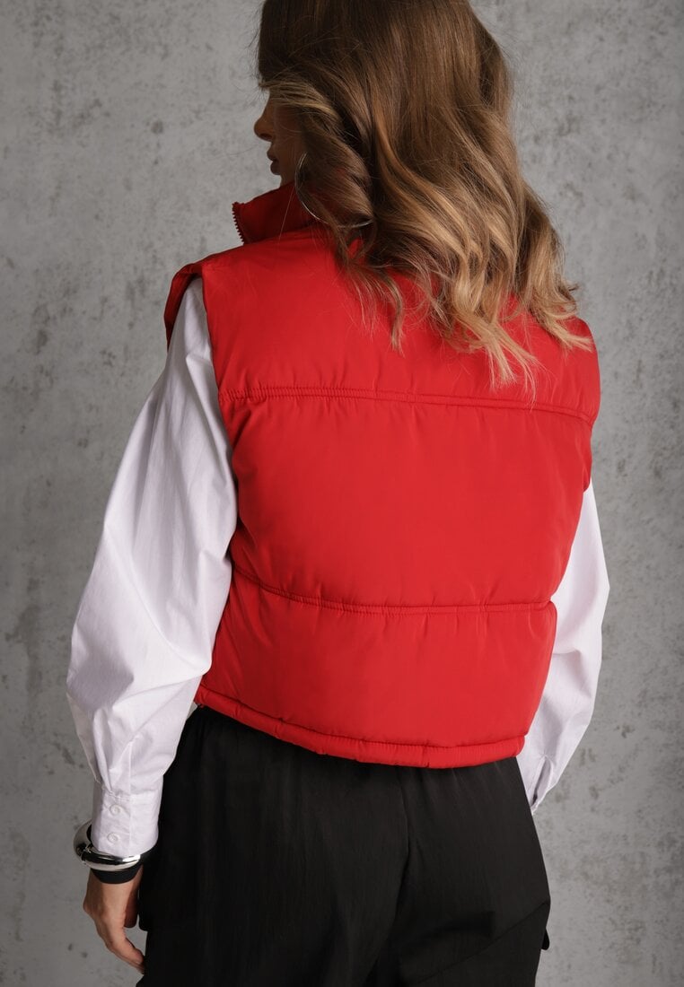 Czerwona Pikowana Kamizelka Puffer o Kroju Crop Tadrel