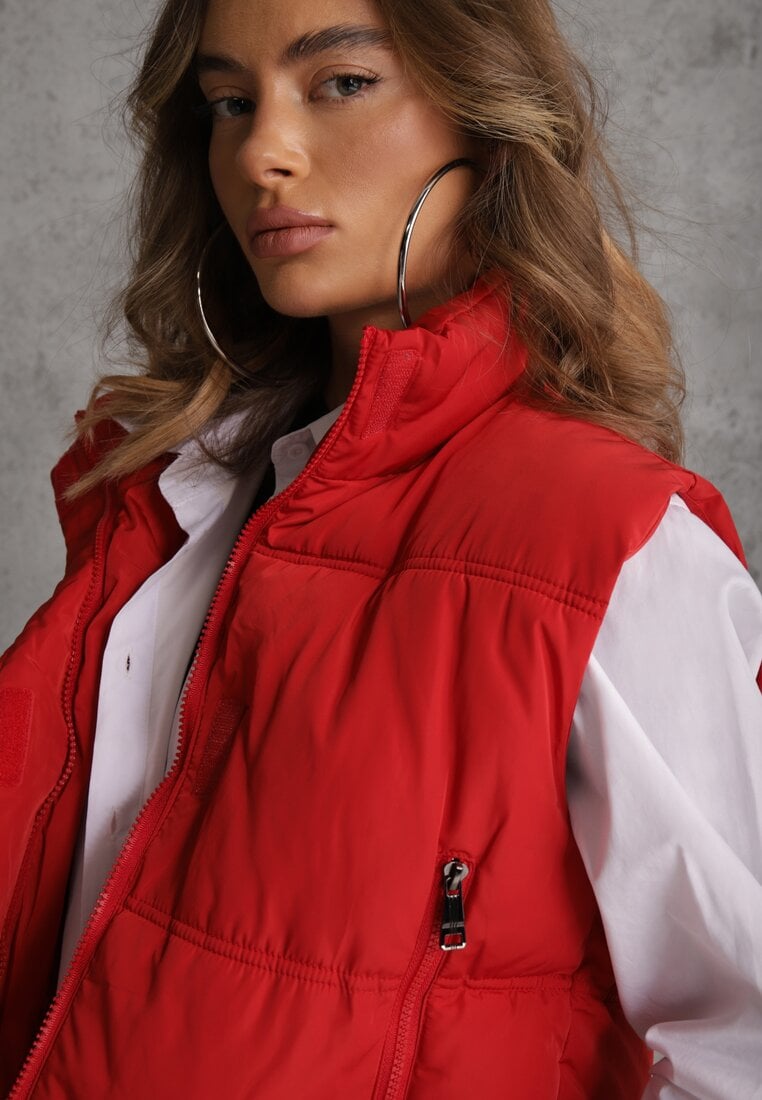 Czerwona Pikowana Kamizelka Puffer o Kroju Crop Tadrel