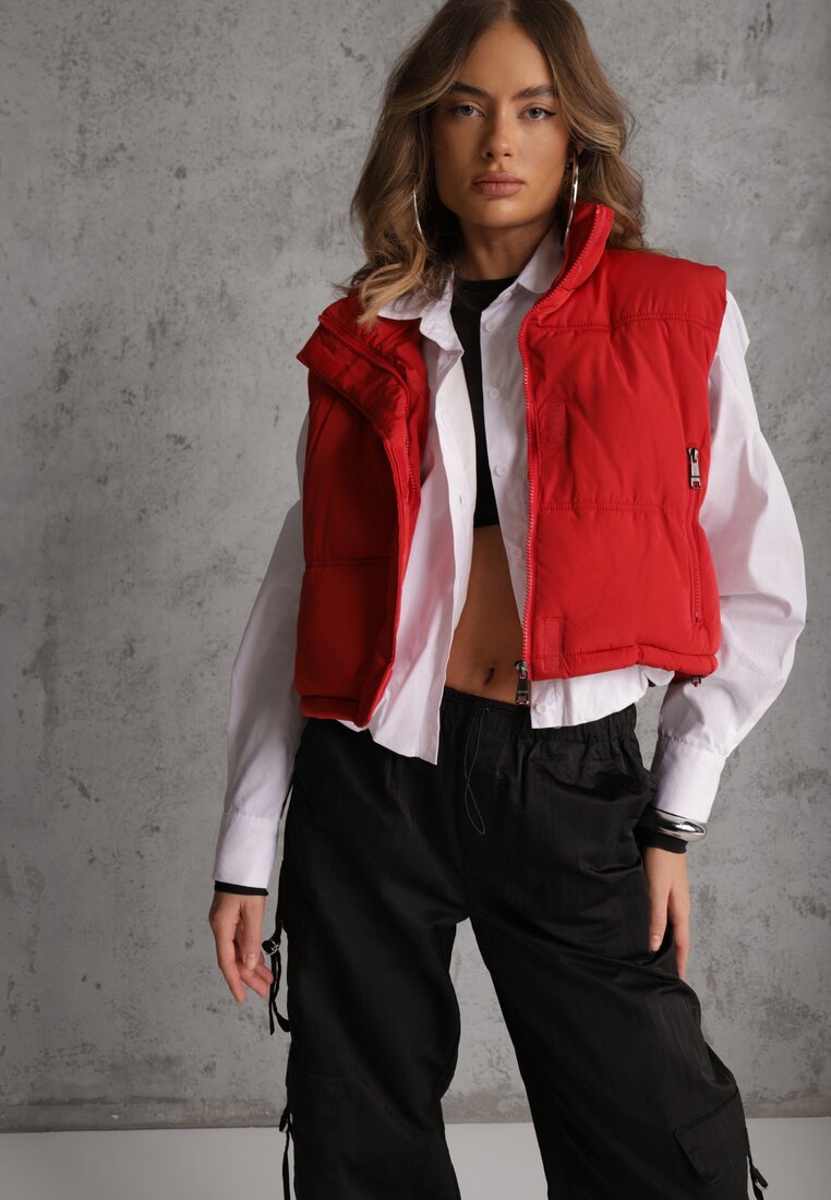 Czerwona Pikowana Kamizelka Puffer o Kroju Crop Tadrel
