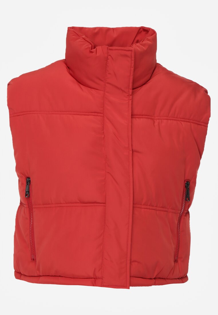 Czerwona Pikowana Kamizelka Puffer o Kroju Crop Tadrel