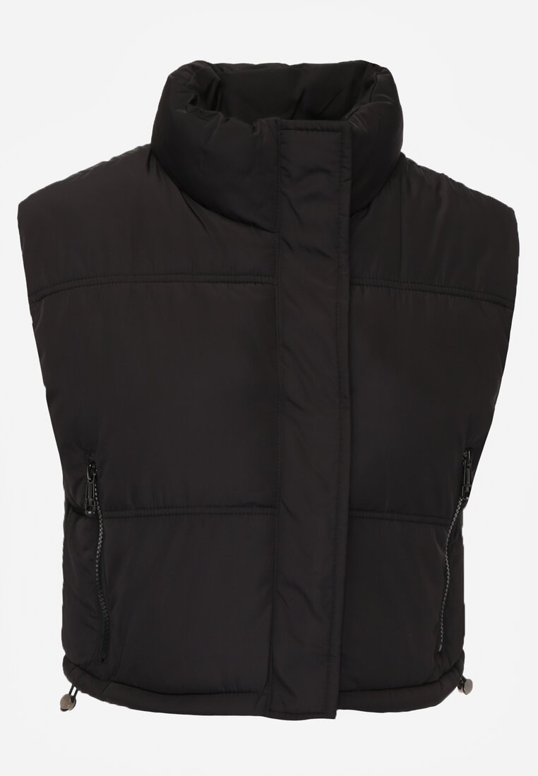 Czarna Pikowana Kamizelka Puffer o Kroju Crop Tadrel