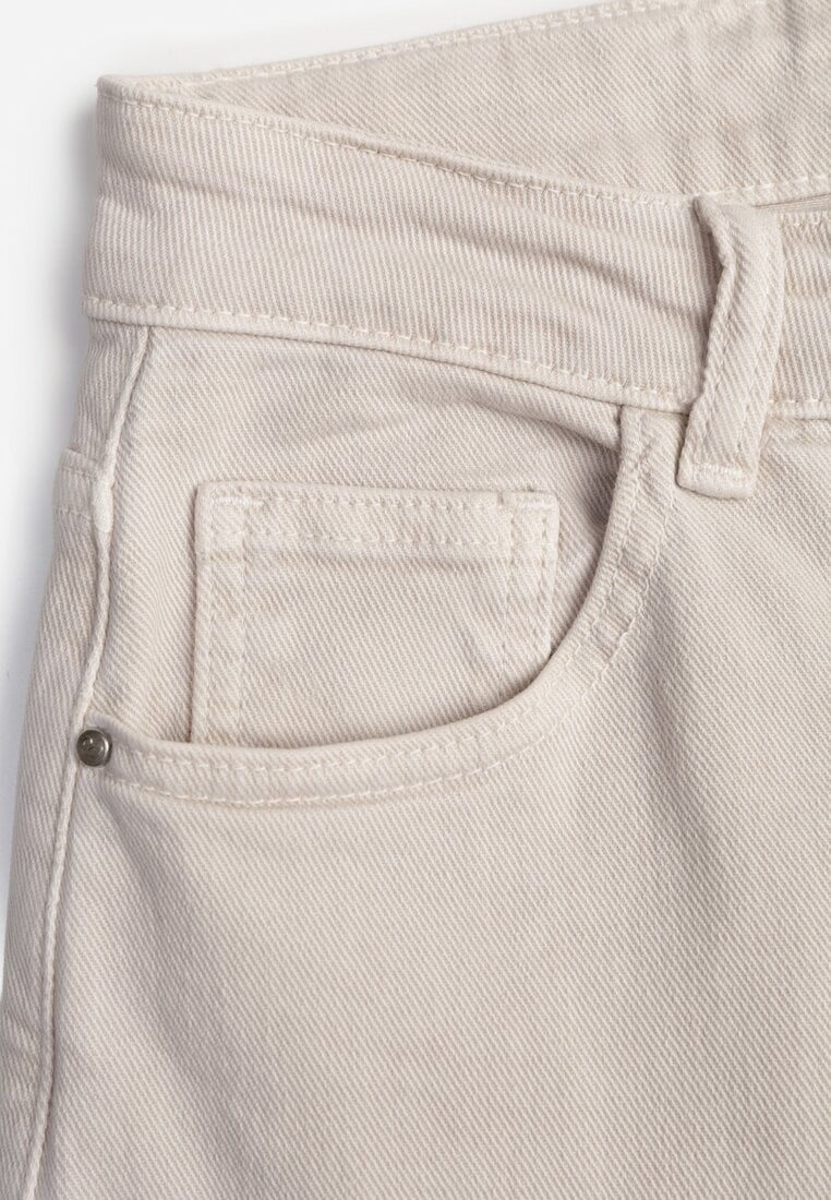 Beżowe Szerokie Jeansy Bawełniane High Waist Fyrlyss