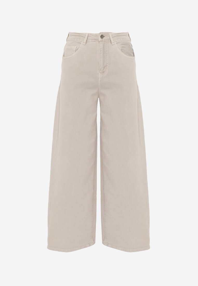 Beżowe Szerokie Jeansy Bawełniane High Waist Fyrlyss