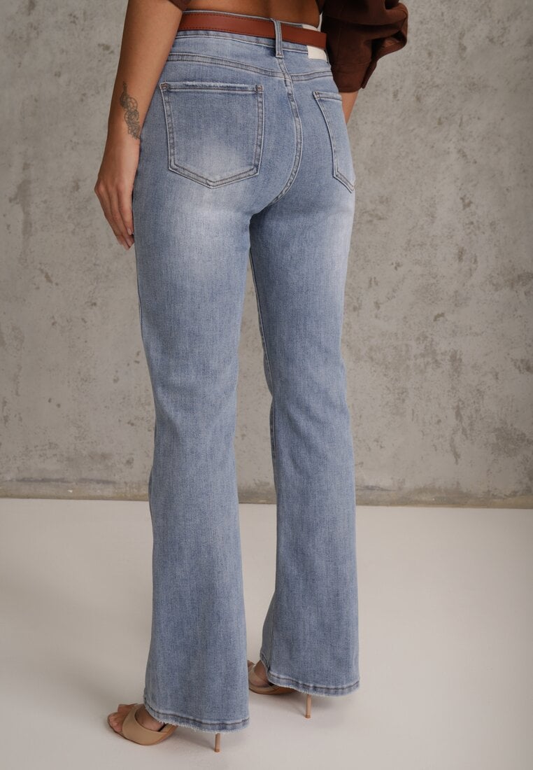 Niebieskie Jeansy Dzwony Bootcut High Waist z Bawełną Urilyss