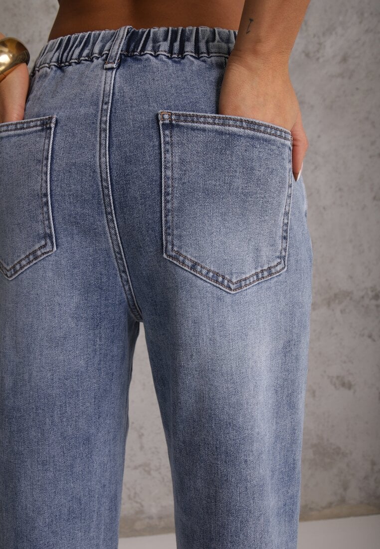 Niebieskie Jeansy Mom Fit z Bawełną High Waist Agarehe