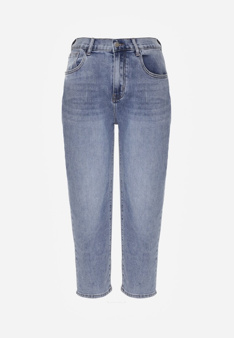Niebieskie Jeansy Mom Fit z Bawełną High Waist Agarehe