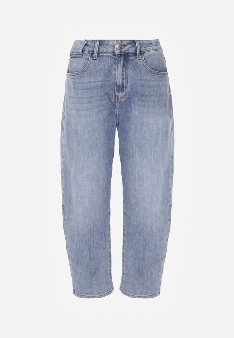Niebieskie Jeansy Mom Fit z Bawełną High Waist Hippamene