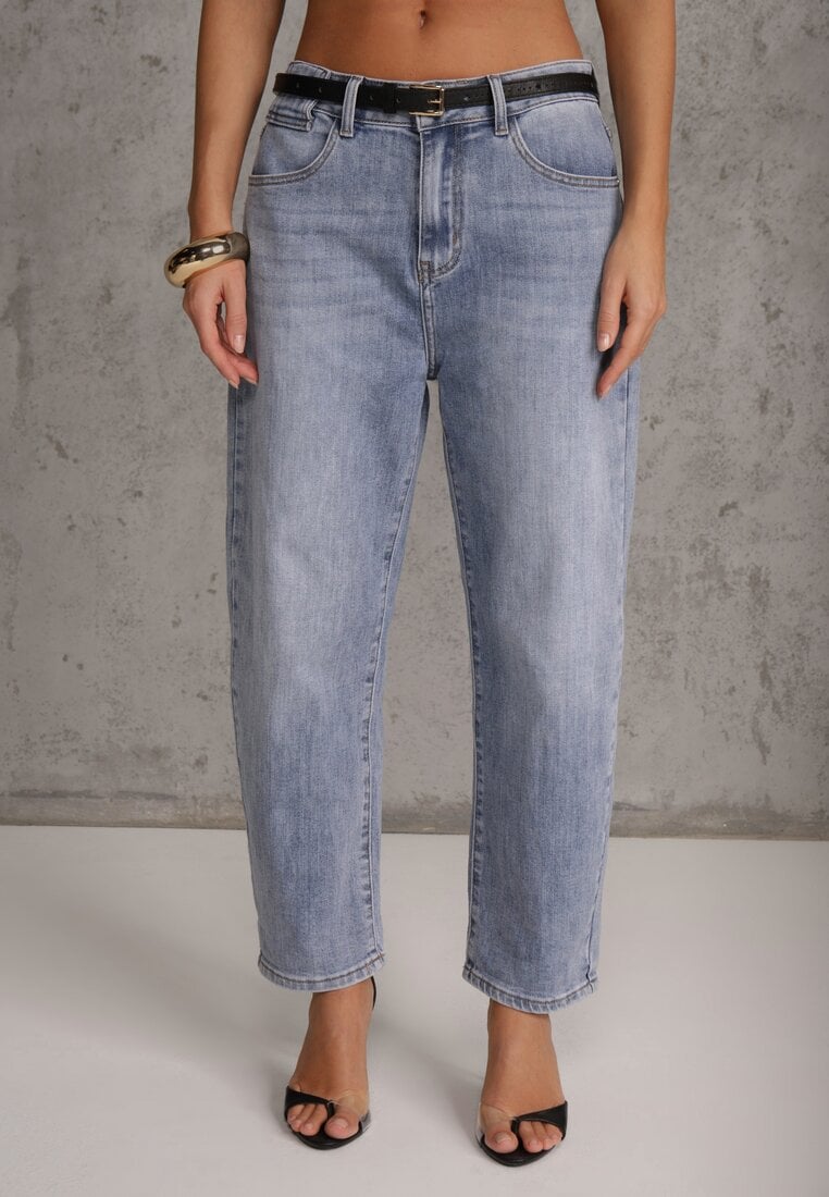 Niebieskie Jeansy Mom Fit z Bawełną High Waist Hippamene