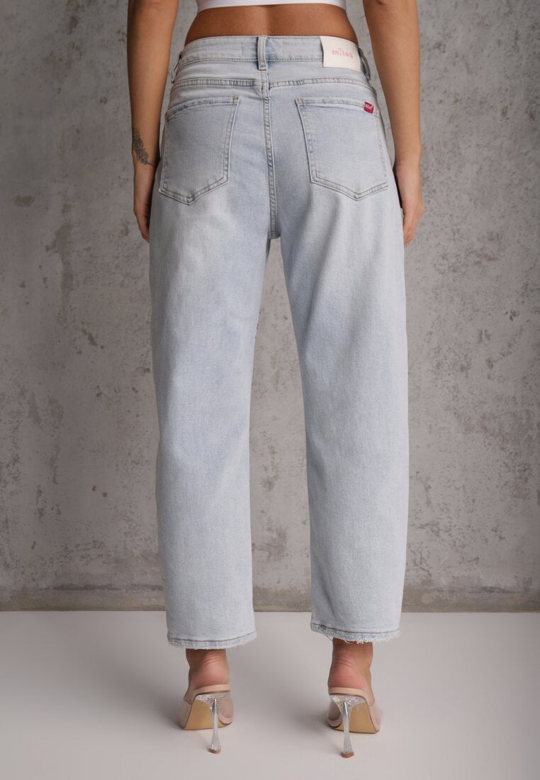 Niebieskie Jeansy Mom Fit z Bawełną High Waist Wentren