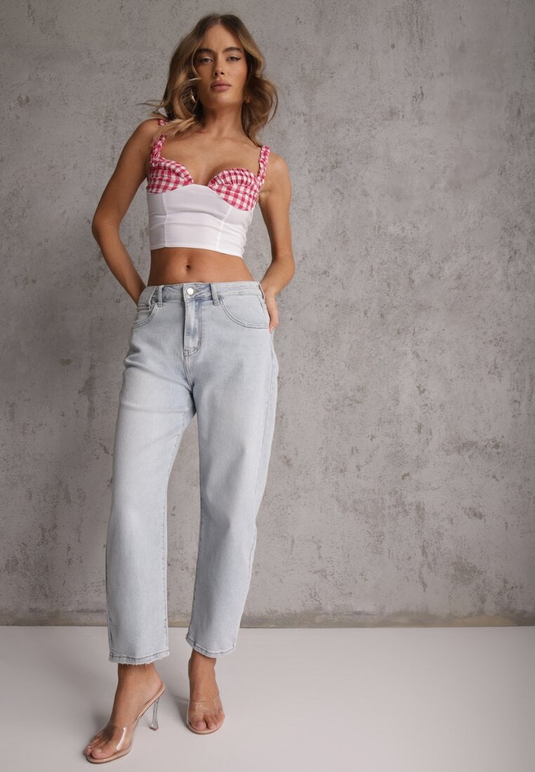 Niebieskie Jeansy Mom Fit z Bawełną High Waist Wentren