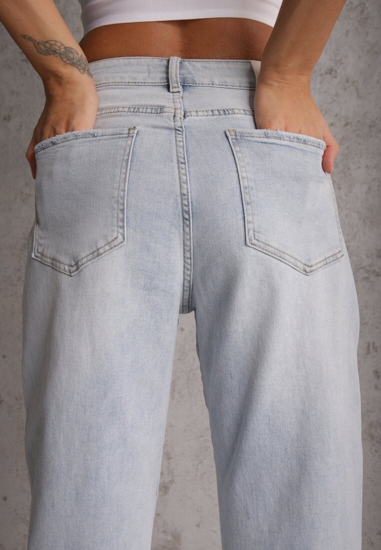 Niebieskie Jeansy Mom Fit z Bawełną High Waist Wentren