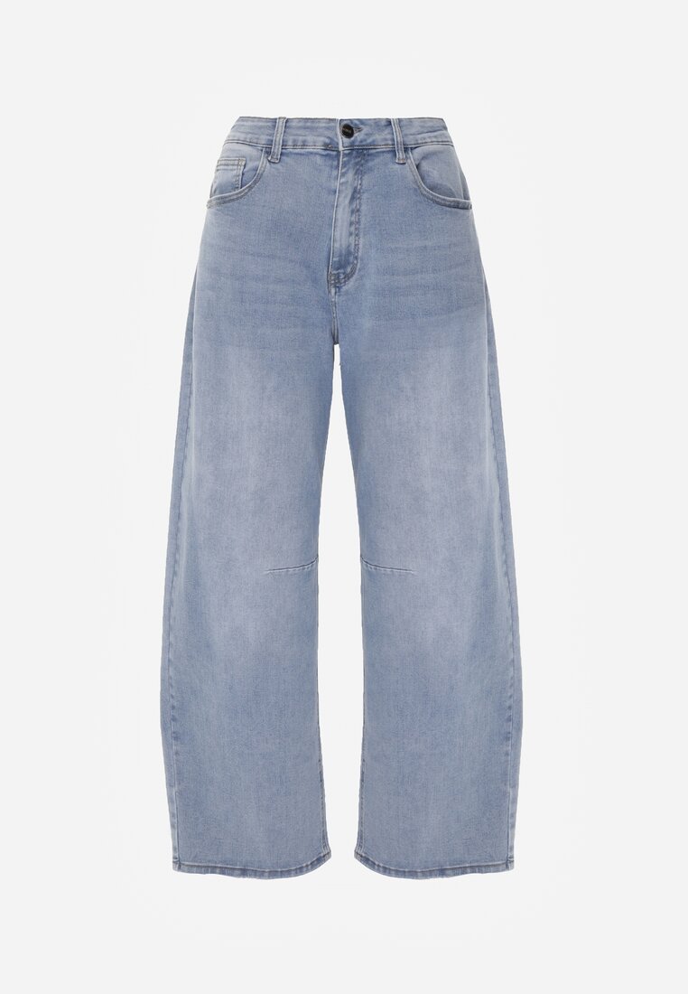 Niebieskie Jeansy Balloon z Bawełną High Waist Pronadina