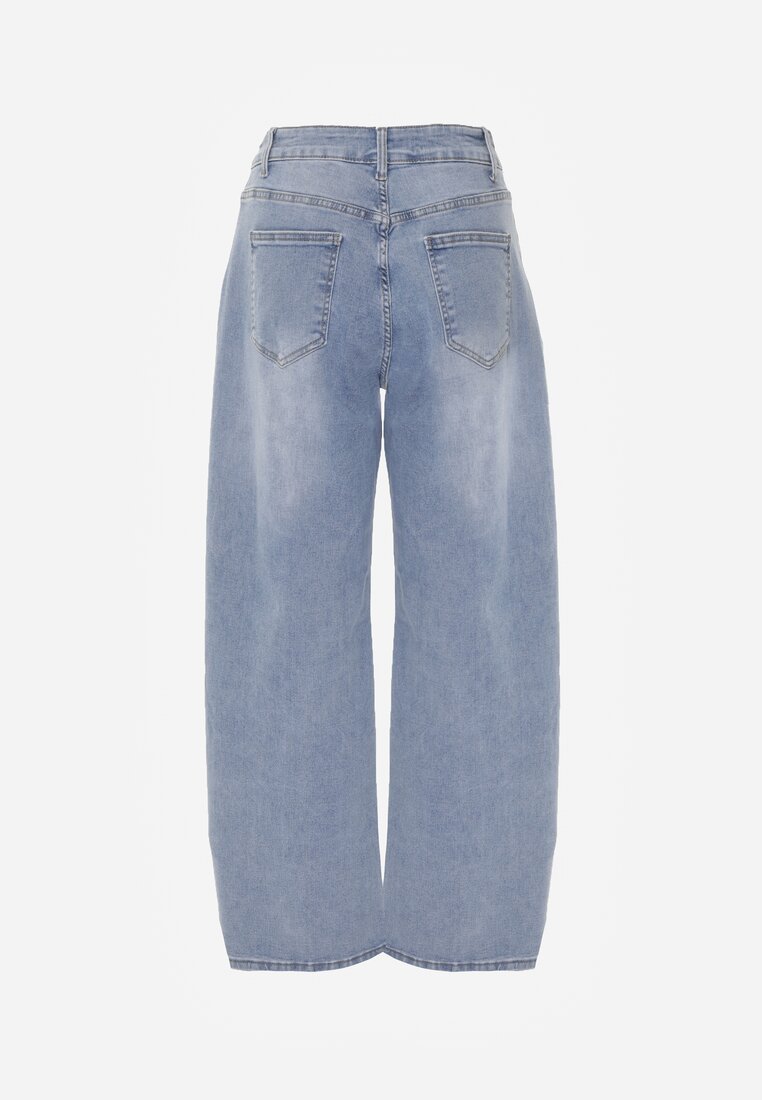 Niebieskie Jeansy Balloon z Bawełną High Waist Pronadina