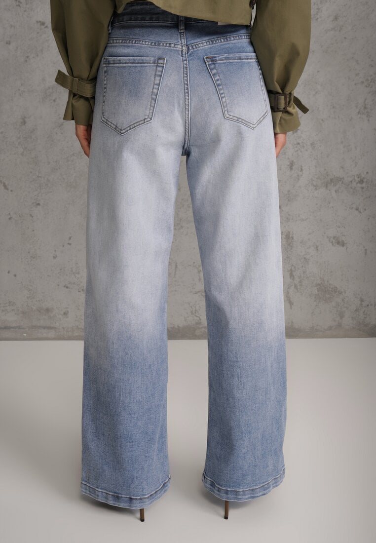 Niebieskie Jeansy Szerokie z Wytarciami High Waist Calale