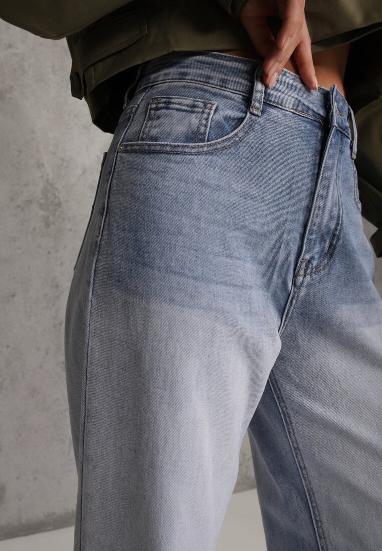 Niebieskie Jeansy Szerokie z Wytarciami High Waist Calale