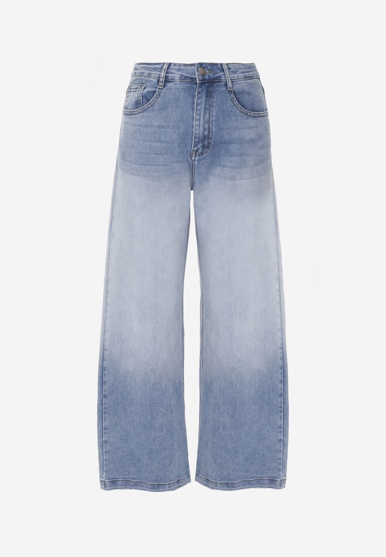 Niebieskie Jeansy Szerokie z Wytarciami High Waist Calale