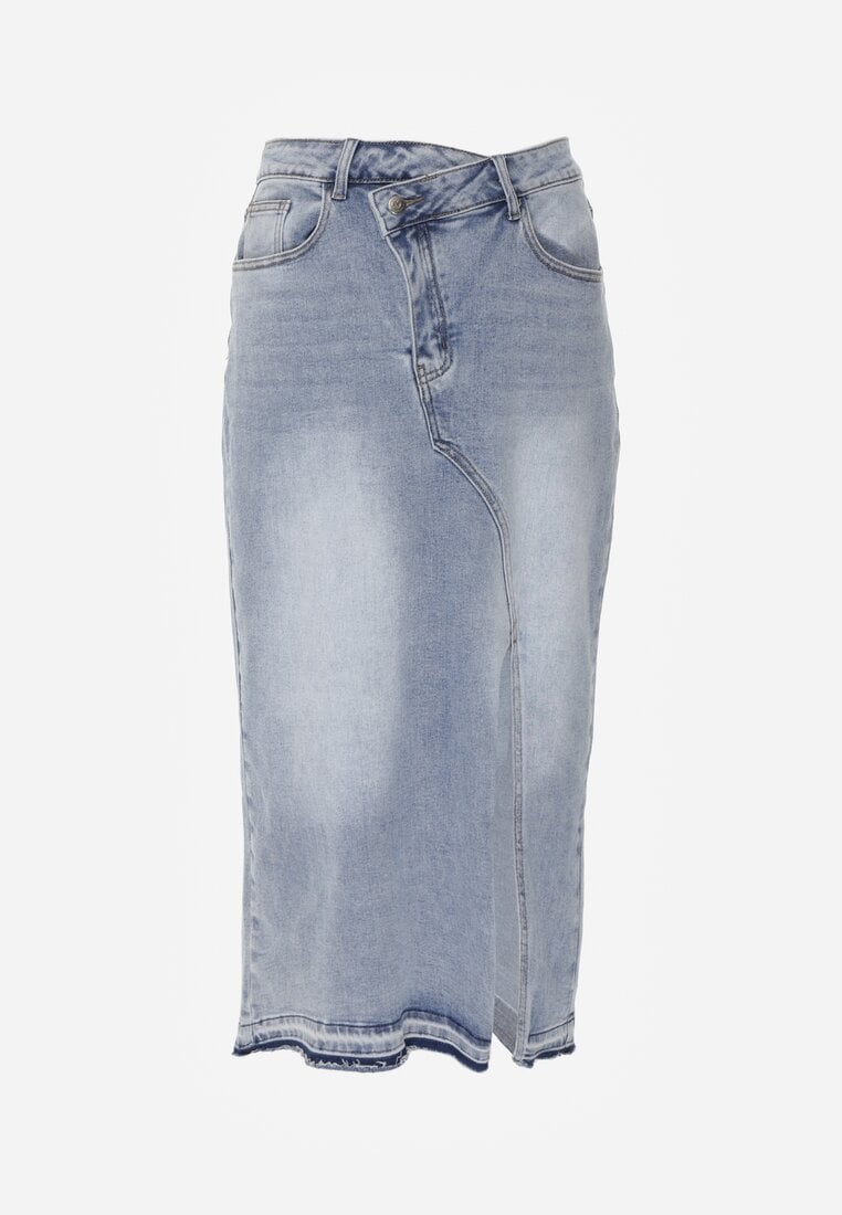 Niebieska Spódnica z Jeansu z Bawełną High Waist o Asymetrycznym Kroju Vikisla
