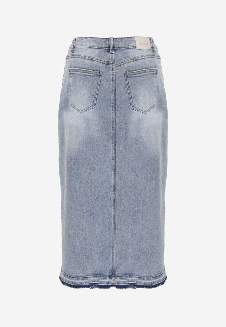 Niebieska Spódnica z Jeansu z Bawełną High Waist o Asymetrycznym Kroju Vikisla