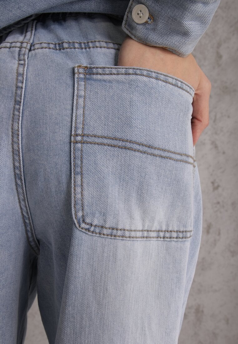 Niebieskie Szerokie Jeansy z Bawełną i Lyocellem i Wiązanym Sznurkiem Lailai