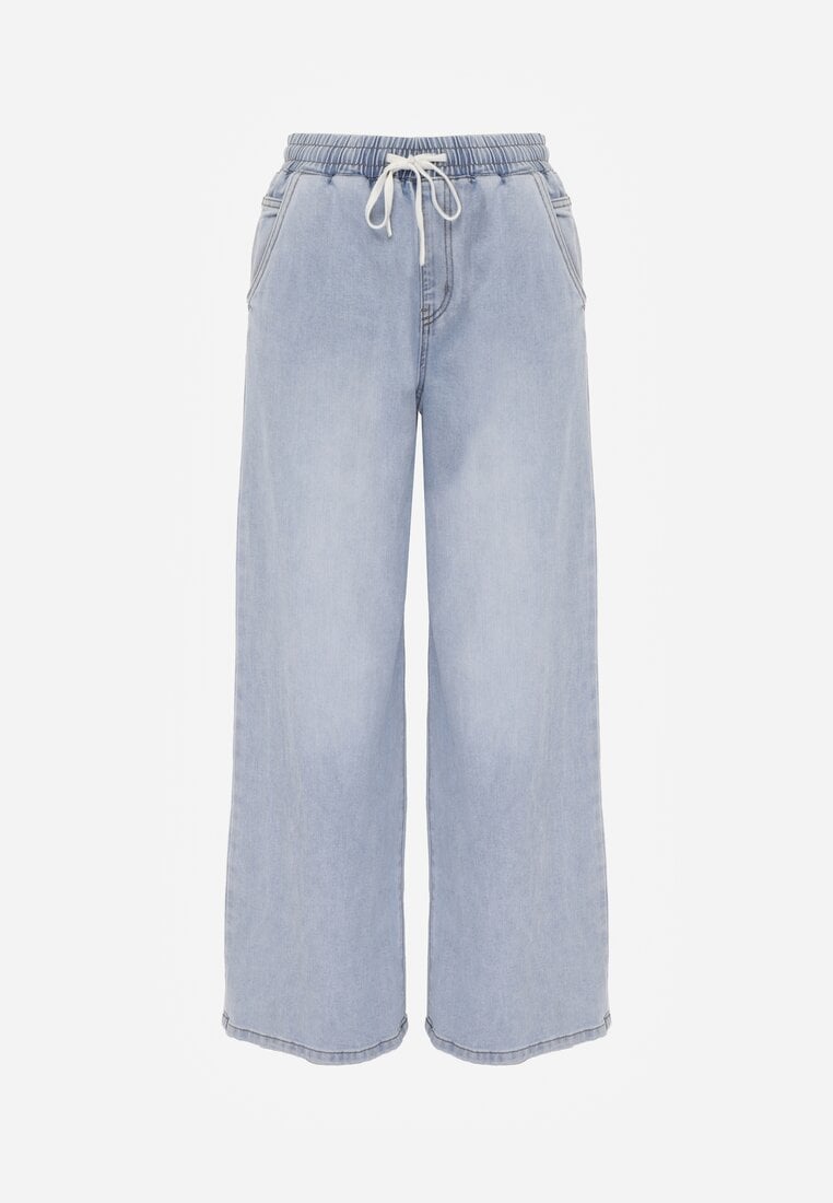 Niebieskie Szerokie Jeansy z Bawełną i Lyocellem i Wiązanym Sznurkiem Lailai
