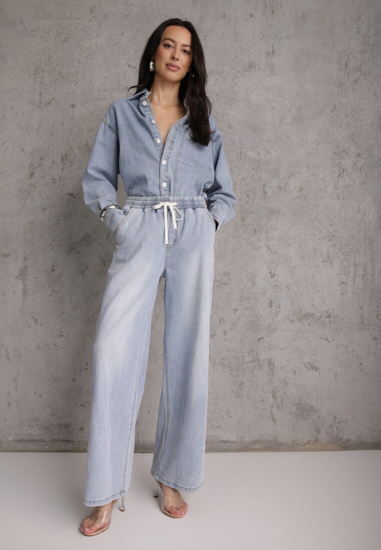 Niebieskie Szerokie Jeansy z Bawełną i Lyocellem i Wiązanym Sznurkiem Lailai