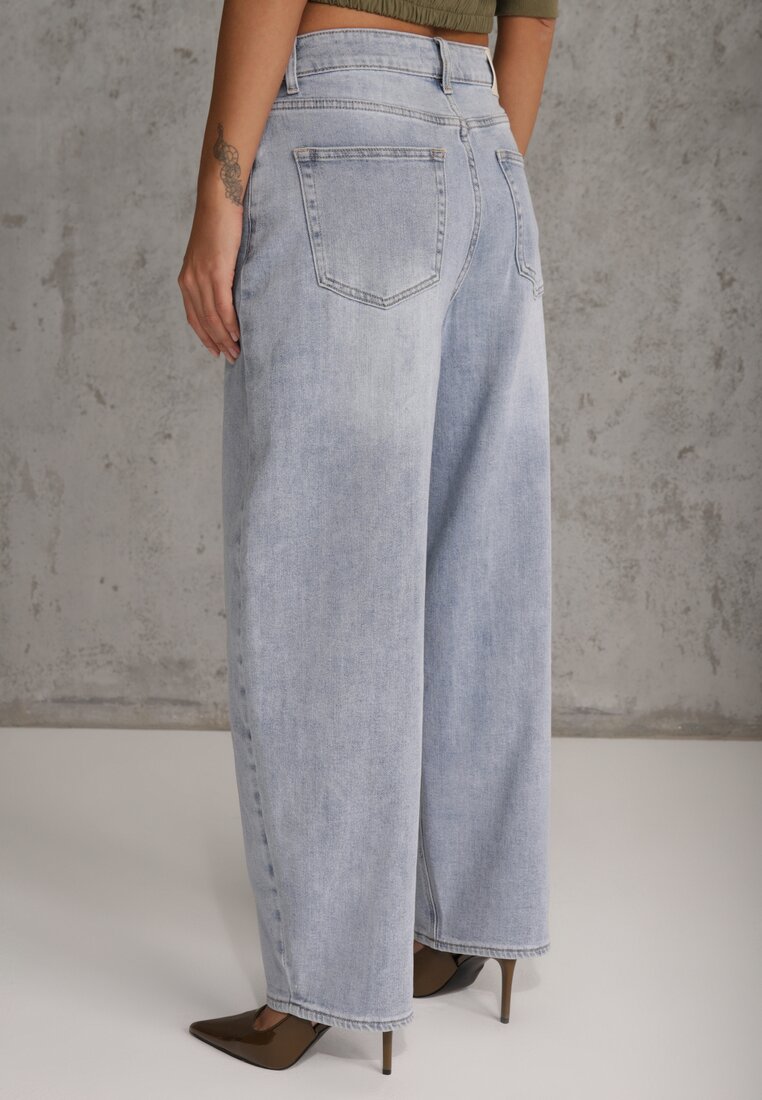 Niebieskie Jeansy Typu Loose z Bawełną High Waist Maeriala