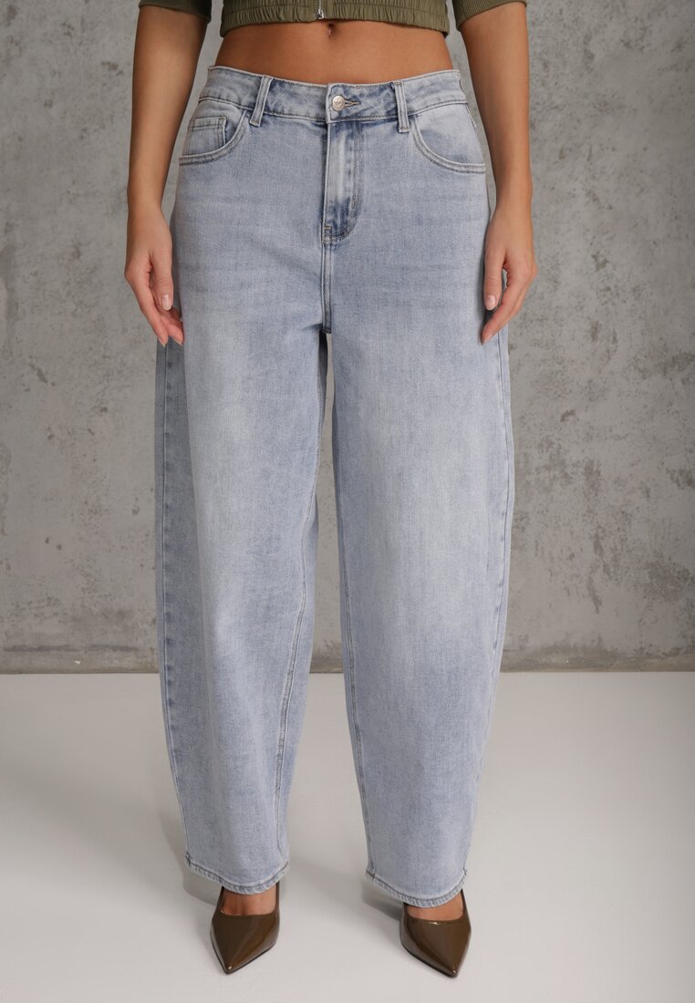 Niebieskie Jeansy Typu Loose z Bawełną High Waist Maeriala