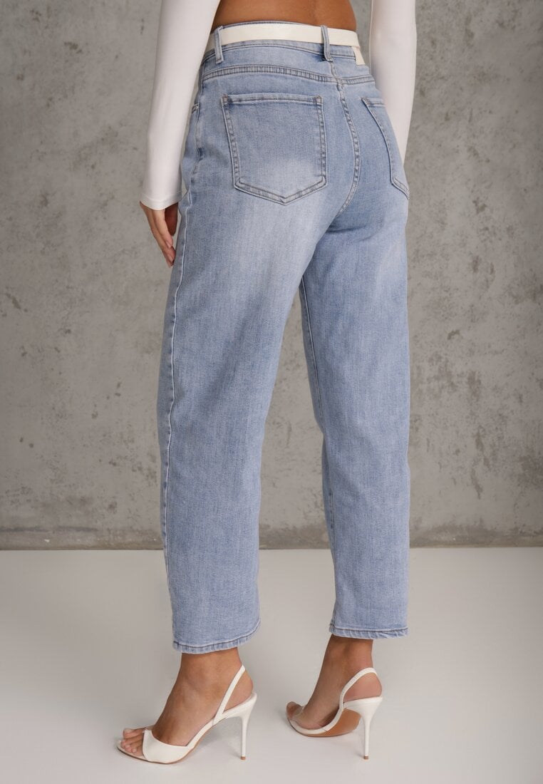 Niebieskie Jeansy Mom Fit High Waist Ankle Length Nikathe