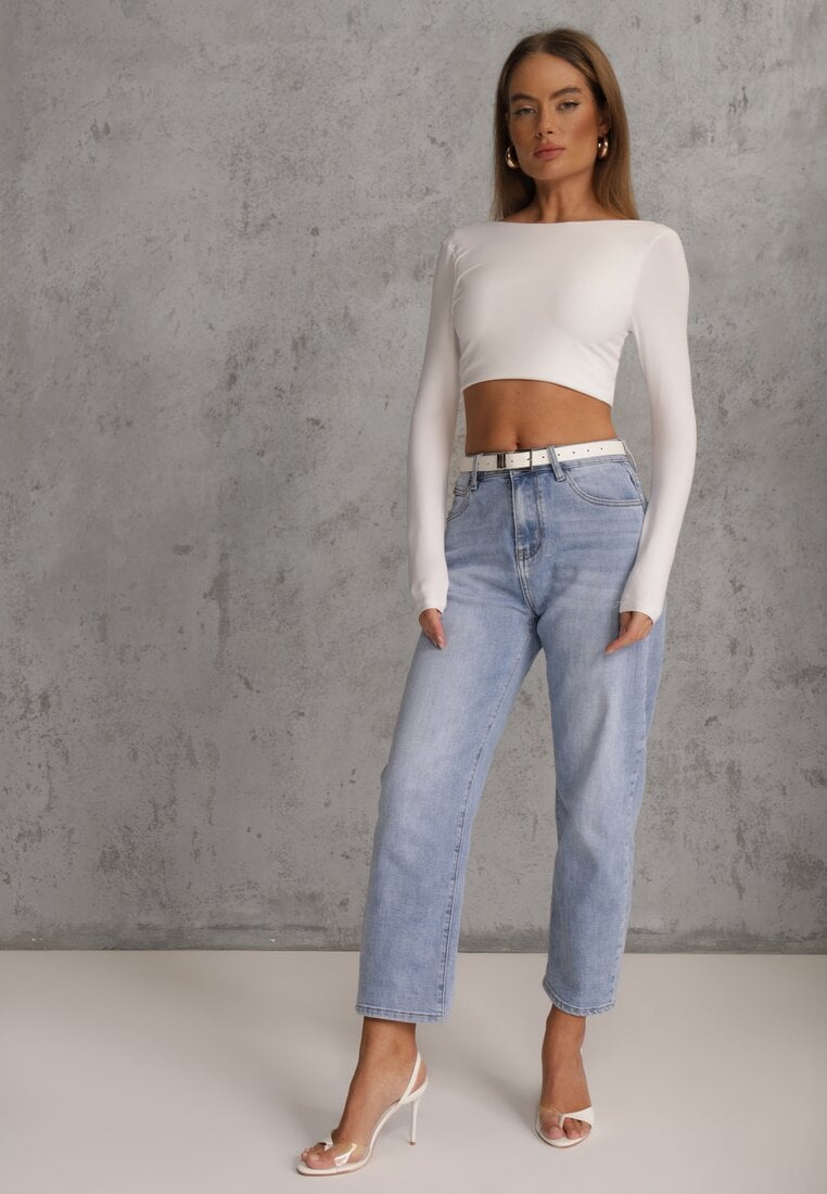 Niebieskie Jeansy Mom Fit High Waist Ankle Length Nikathe