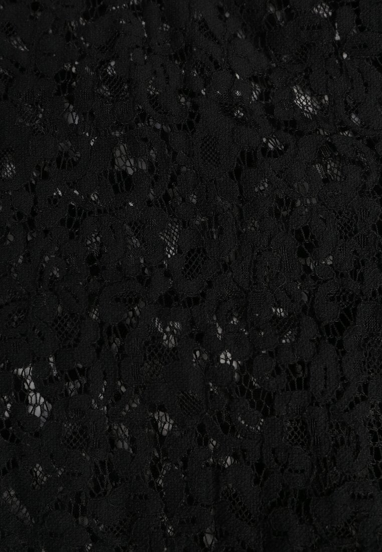 Czarna Koronkowa Bluzka Wiskozowa z Bawełną Ozdobiona Wiązaniem Diomopis